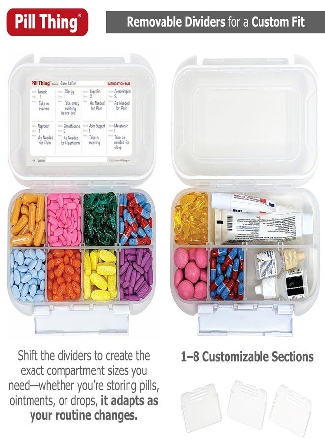 pill thing Large Pill Organizer, 8 Compartment Big Pillbox for Travel, Airtight Design, Easy Travel Medication Management, Adjustable Dividers, Gasket Waterproof Med Box with Medication Map (Clear - 1 Pack) - Image 2